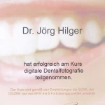 Zertifikat von Zahnarzt Dr. Hilger zur Teilnahme am Kurs digitale Dentalfotografie