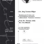 Zertifikat von Zahnarzt Dr. Hilger zur Teilnahme am Praktischen Arbeitskurs zur Bisshebung des Erosions- und Abrasionsgebisses