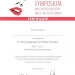 Zertifikat von Zahnarzt Dr. Hilger zur Teilnahme am 6. Schweizer Symposium zur Ästhetischen Zahnheilkunde