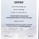 Zertifikat von Zahnarzt Dr. Hilger zur Teilnahme am 6. Dental-Gipfel in Warnemünde