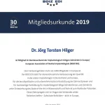 Mitgliedsurkunde von Zahnarzt Dr. Hilger im Bundesverband der implantologisch tätigen Zahnärzte