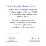 Zertifikat von Zahnarzt Dr. Hilger